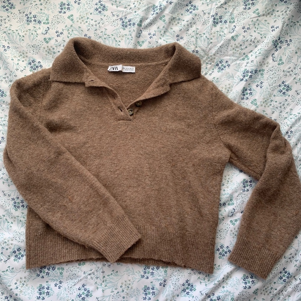 zara brown cropped sweater